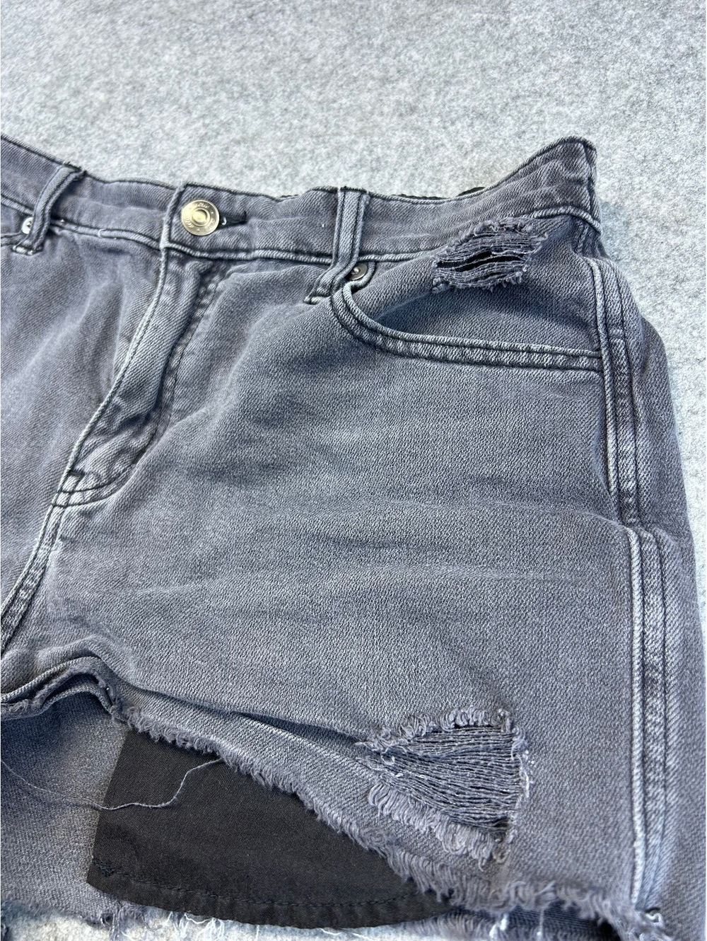 Aerie Distressed Women's Denim Shorts Size M Elastic Waistband Acid Wash Black